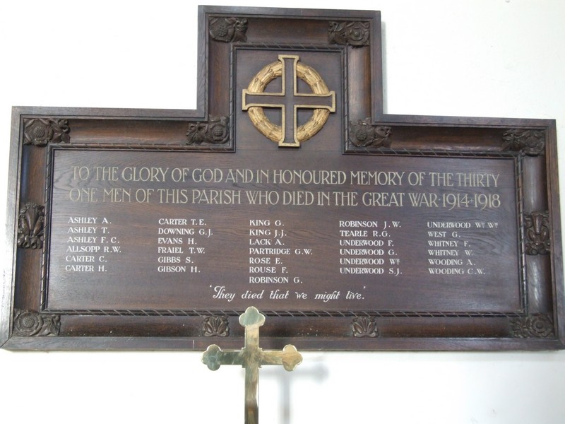 WW1 memorial inside St Andrews Church.