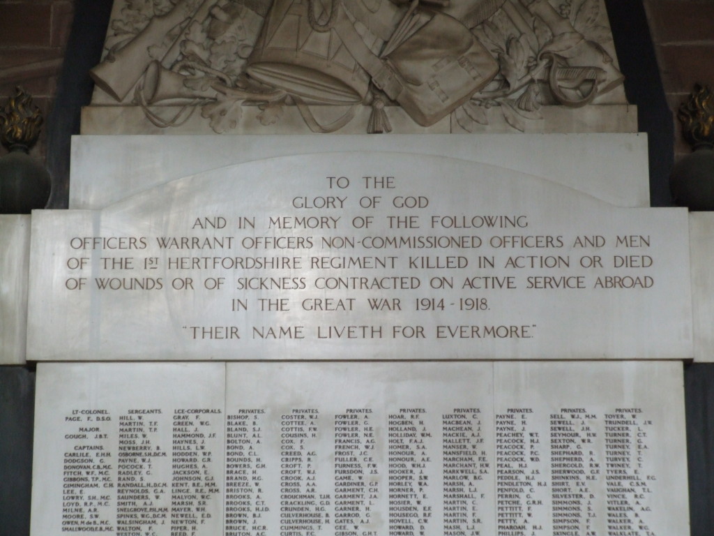 War Memorial header, All Saints Hertford.