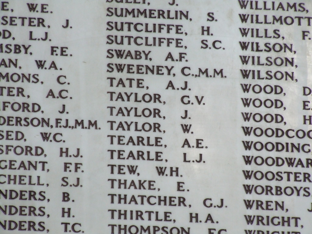 WW1 memorial names EA Tearle LJ Tearle All Saints Hertford