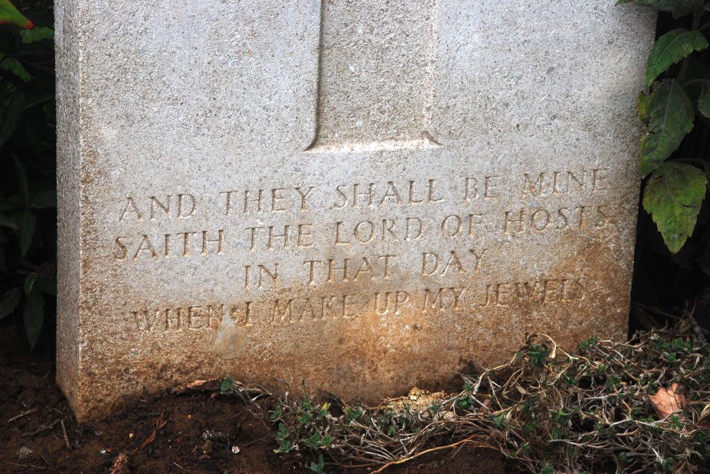 Inscription at base of headstone for LSgt Sydney Thomas Tearle Nine Elms Cemetery