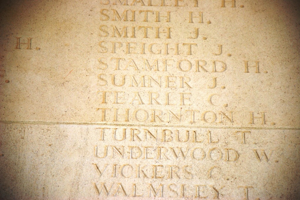 Charles Tearle on the Cambrai Memorial in Louveral Military Cemetery