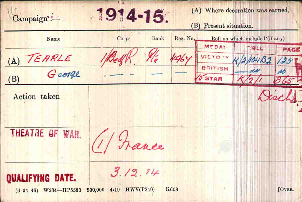 George Tearle army medals card.