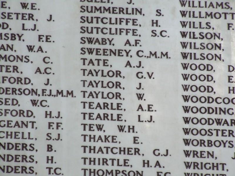 Leslie and Alfred Tearle on the Hertford War Memorial.