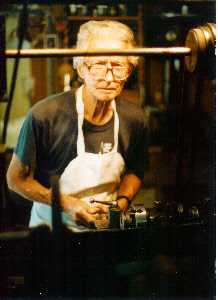 Frank Tearle at his lathe, Hahei.