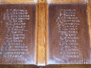 Closeup of Roll of Honour inside Dunstable Priory Church