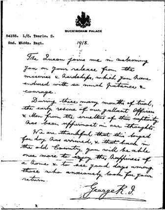 The King's message which accompanied Sydney's Military Medal.