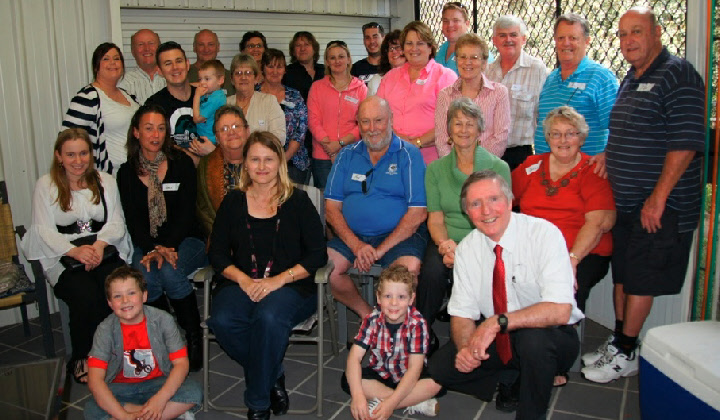 Everyone - from the front, left to right: Corey, Teresa, Ethan, Ewart, Helen, Leah, Honorah, Fred, Lyndal, Denice, David, Liz, James, baby, Noreen, Chris, Tlisi, Deborah, Diane, Ray Reese, Doug, Richard, Eva, Carl, Andy, Leonie, Nathan, Ron.