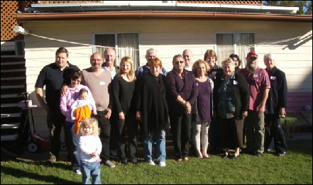 A group shot: Jamie, Samantha, Alfie, Molly, Richard, Douglas, Teresa, Ron and Norma, Noreen, Richard and Patsy, Deborah wife of Douglas, Denice, Maggie ptly obsc and Kevin, Bev Floyd