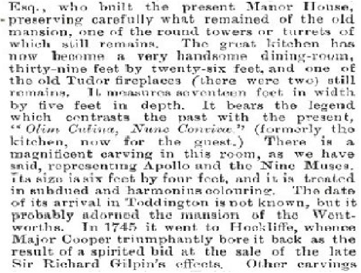 Notes by “Adams” on the works carried out by William D. C. Cooper and of the Apollo carving bought by his son, Major Cooper Cooper