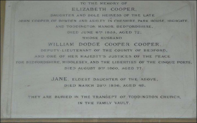 Memorial to the Cooper Cooper family in Toddington Church