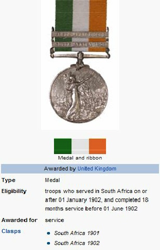 The King's South Africa Medal, with clasps