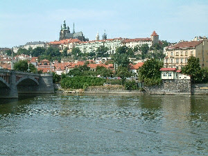 Manesuv Bridge with Prague Castle behind.