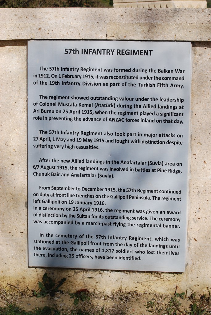 The plaque detailing the acts of the 57th Infantry.