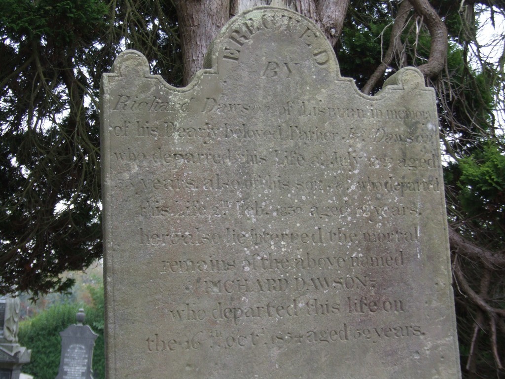 Richard Dawson headstone in Magheragall Parish Church