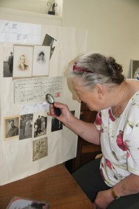 Deborah Meanley examines the Soulbury Tearle exhibit.