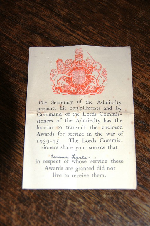 Letter that accompanied Norman's medals