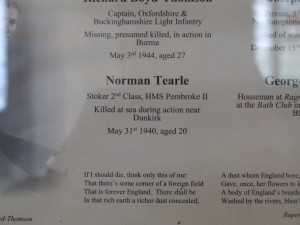 Norman Tearle on honours board All Saints Soulbury