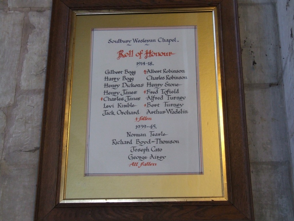 Norman Tearle on Roll of Honour Soulbury Wesleyan Chapel