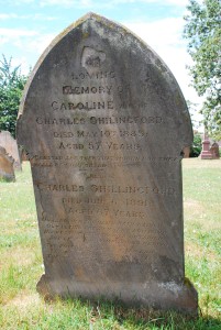Headstone of Caroline and Charles Shillingford in Stanbridge Church.