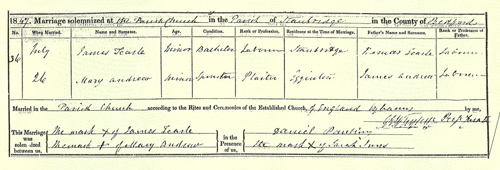 James 1827 my gg-grandfather marries Mary Andrews in 1847