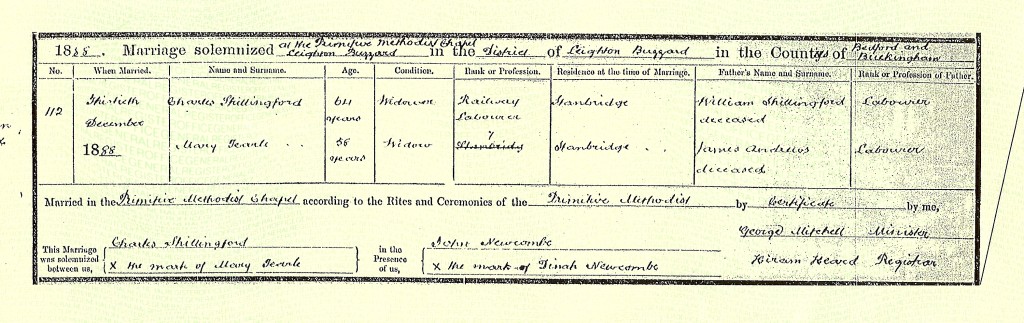 Mary nee Andrews 1830 Eggington marriage to Charles Shillingford 1888