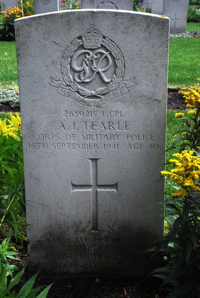 Malbork Commonwealth War Cemetery headstone of A J Tearle