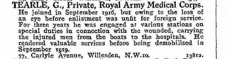 Tearle George RAMC National Roll