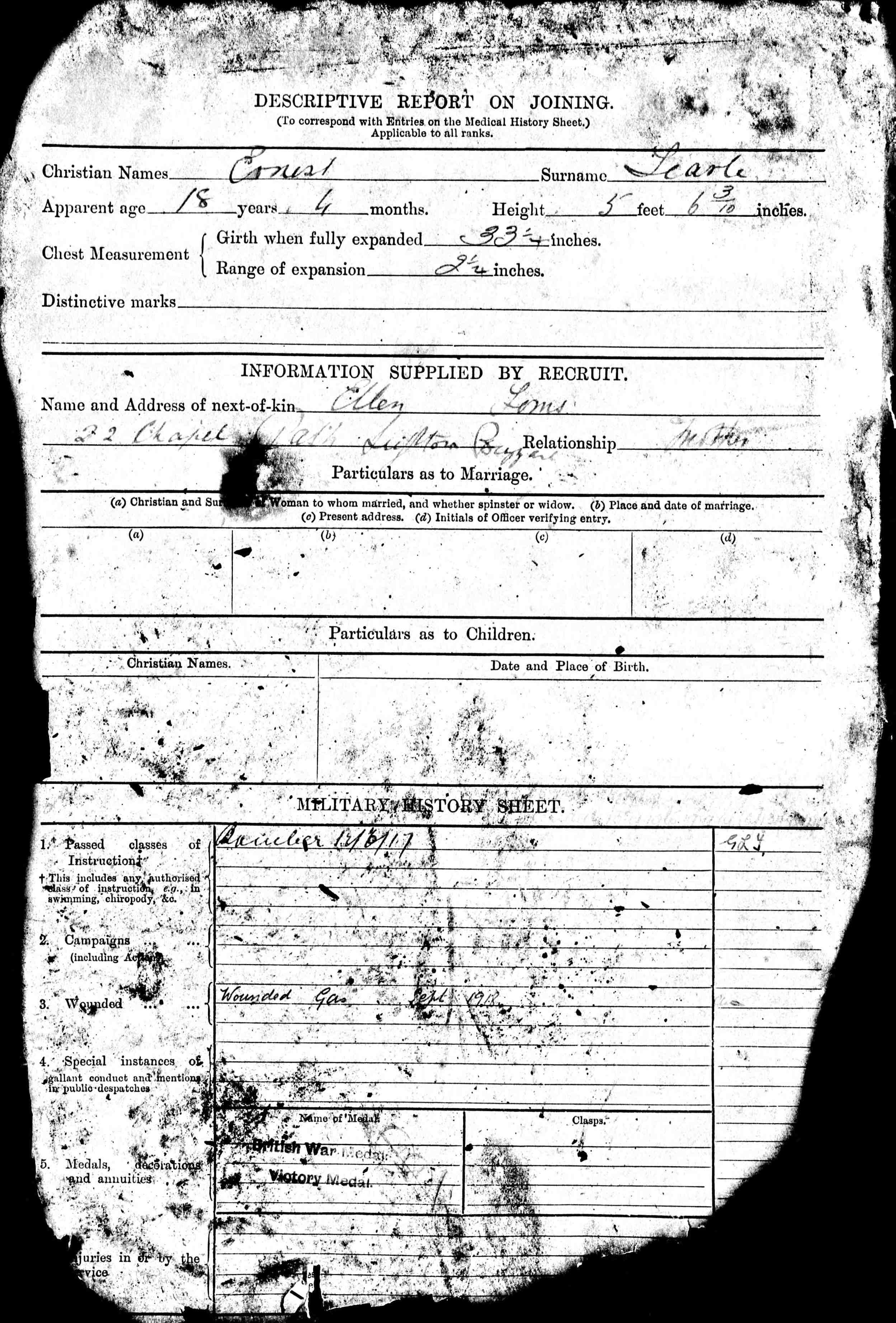 Ernest Tearle 44700 WW1 army service record p2.