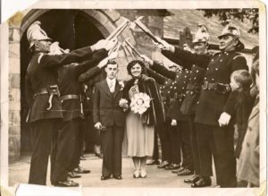 Myrtles Wedding to Donald Jones with Lostwithiel Fire Brigade honour guard Cornish Guardian No 429