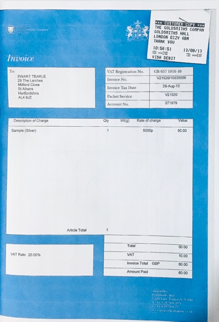 Goldsmiths invoice